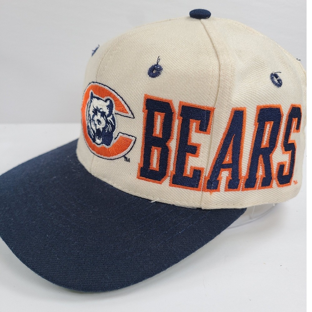 VTG Chicago Bears Apex One Snapback Hat Mens Cream Navy Blue 90s Football NFL